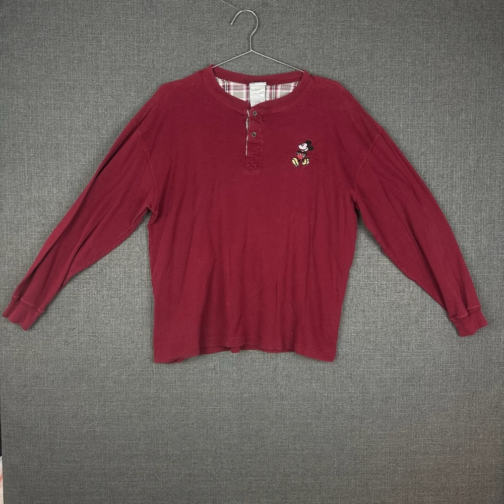 Disney Direct Mickey‎ Mouse Maroon Red Long Sleeve Henley Shirt - L